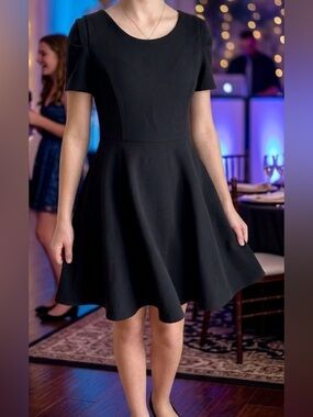 Six Crisp Days Black Short-Sleeve Fit & Flare Dress, Size small
